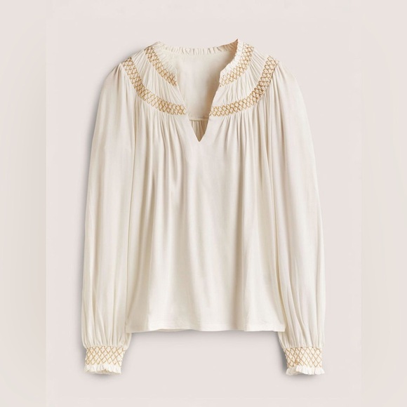 NWT Boden yoke smocked metallic cream long sleeve top blouse - Picture 1 of 4